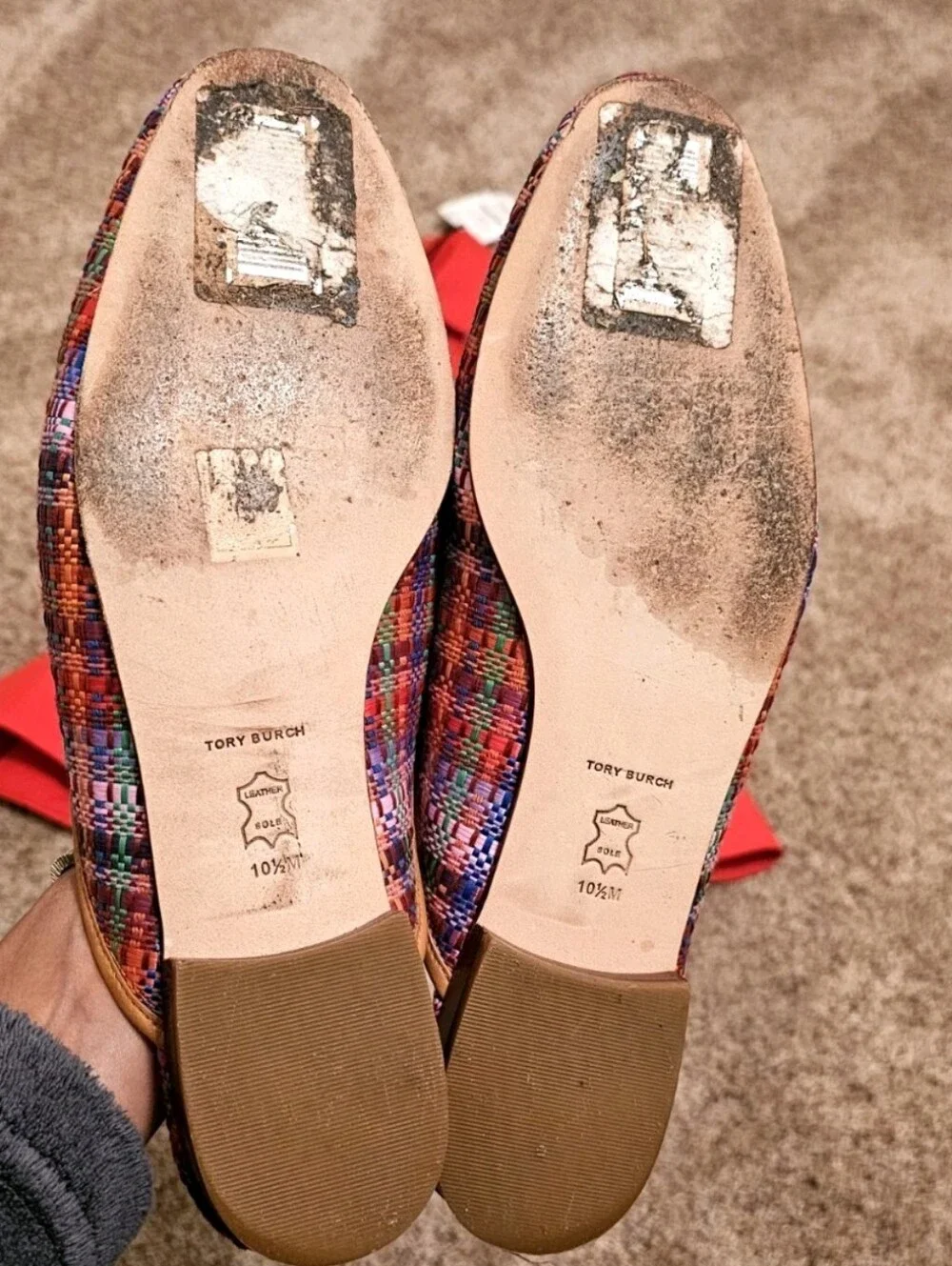 Tory Burch Leather Mini Benton Multi Plaid Loafer w/Gold Charm 10.5-Retail $299
